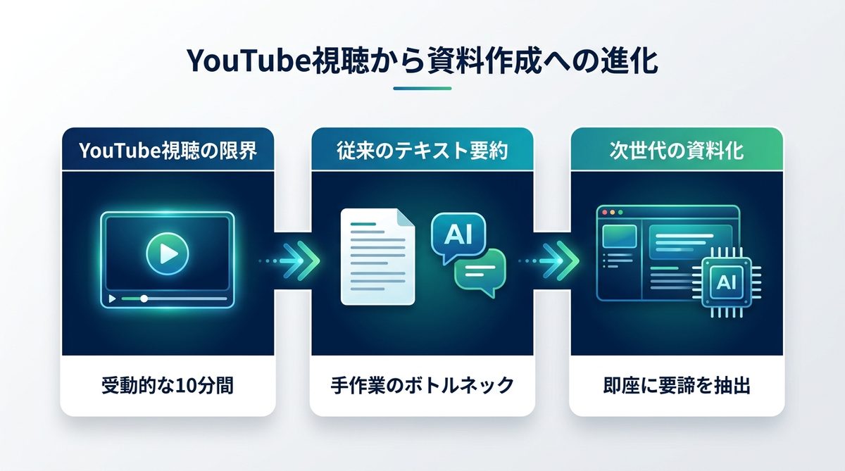 図解:なぜ「読む」だけでなく「資料化」が必要なのか:YouTube視聴の限界