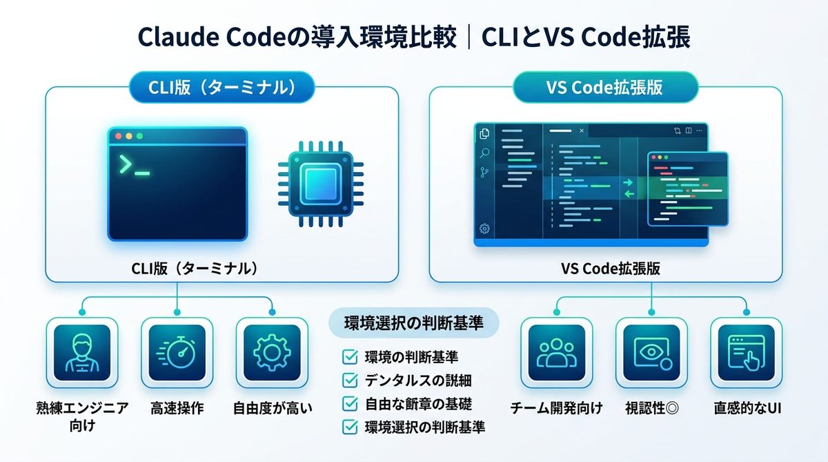 図解:Claude Codeの導入環境比較|CLIとVS Code拡張