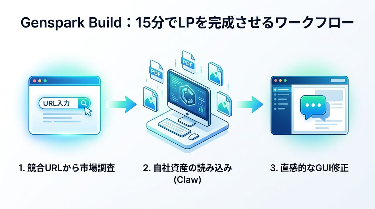 図解：Genspark BuildでLPを15分で完成させるワークフロー