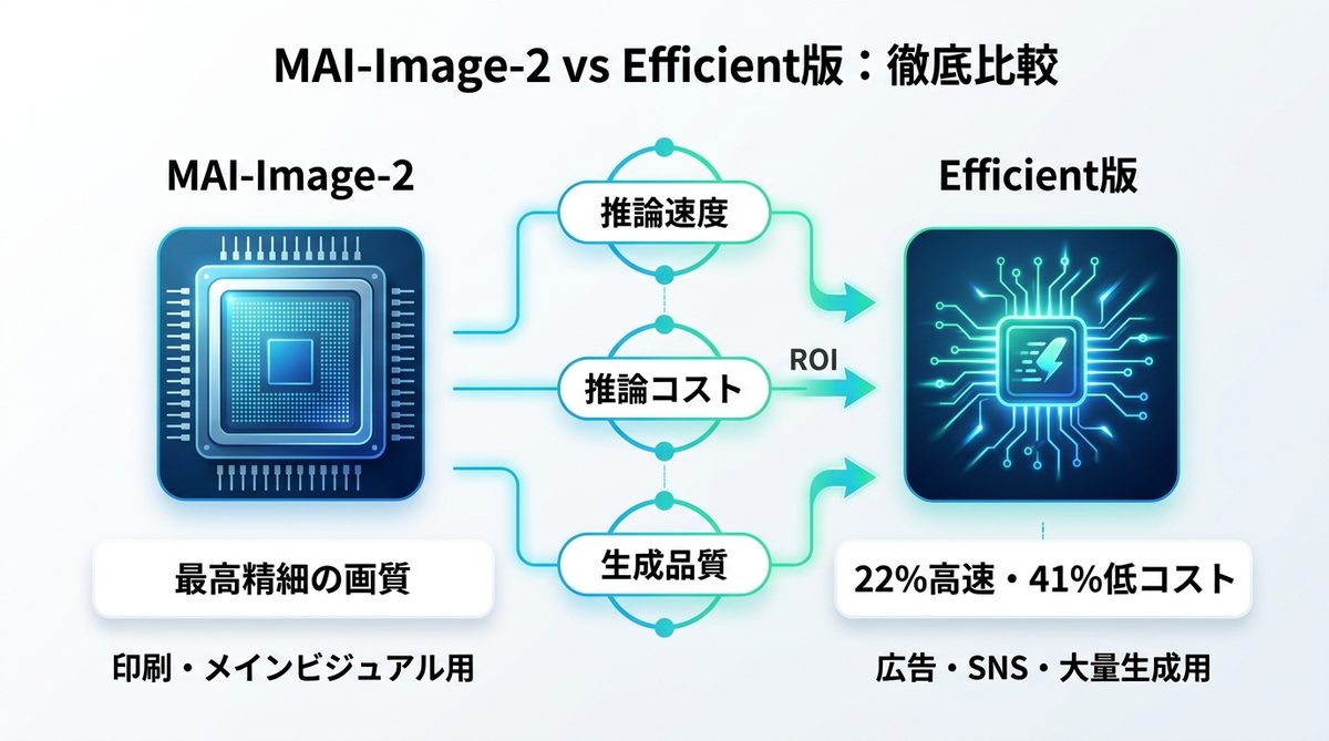 図解：MAI-Image-2 vs Efficient版｜コスト・性能・速度の徹底比較