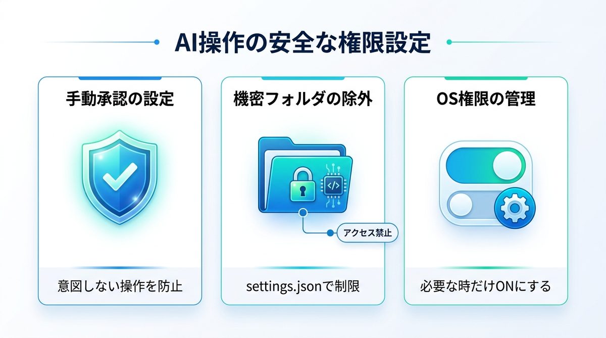 図解：【重要】AIにPCを操作させる前にすべき「安全な権限設定」