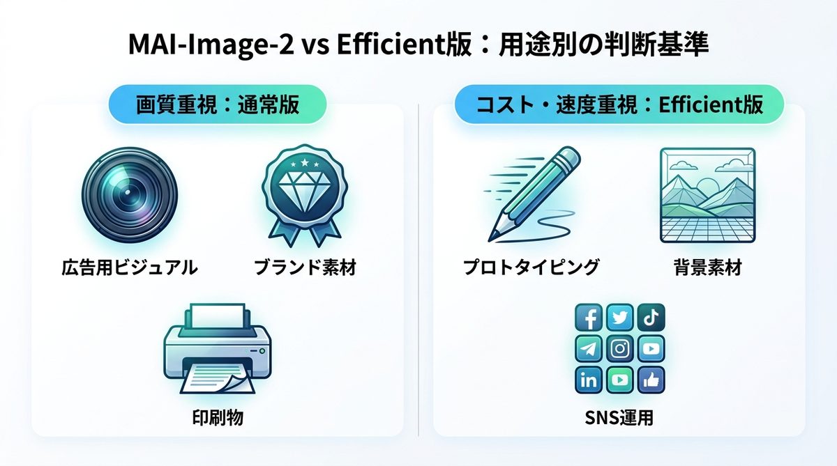 図解:【比較検証】MAI-Image-2 vs Efficient版|用途別の判断基準