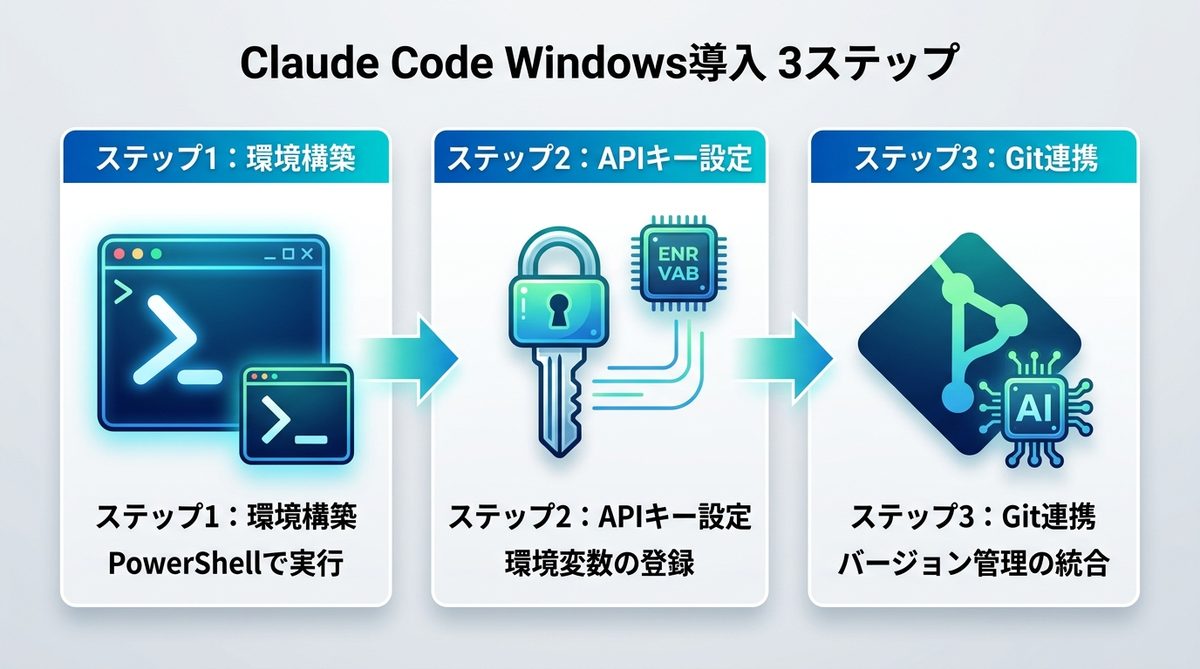 図解：【完全ガイド】Claude CodeをWindowsに導入する3つのステップ
