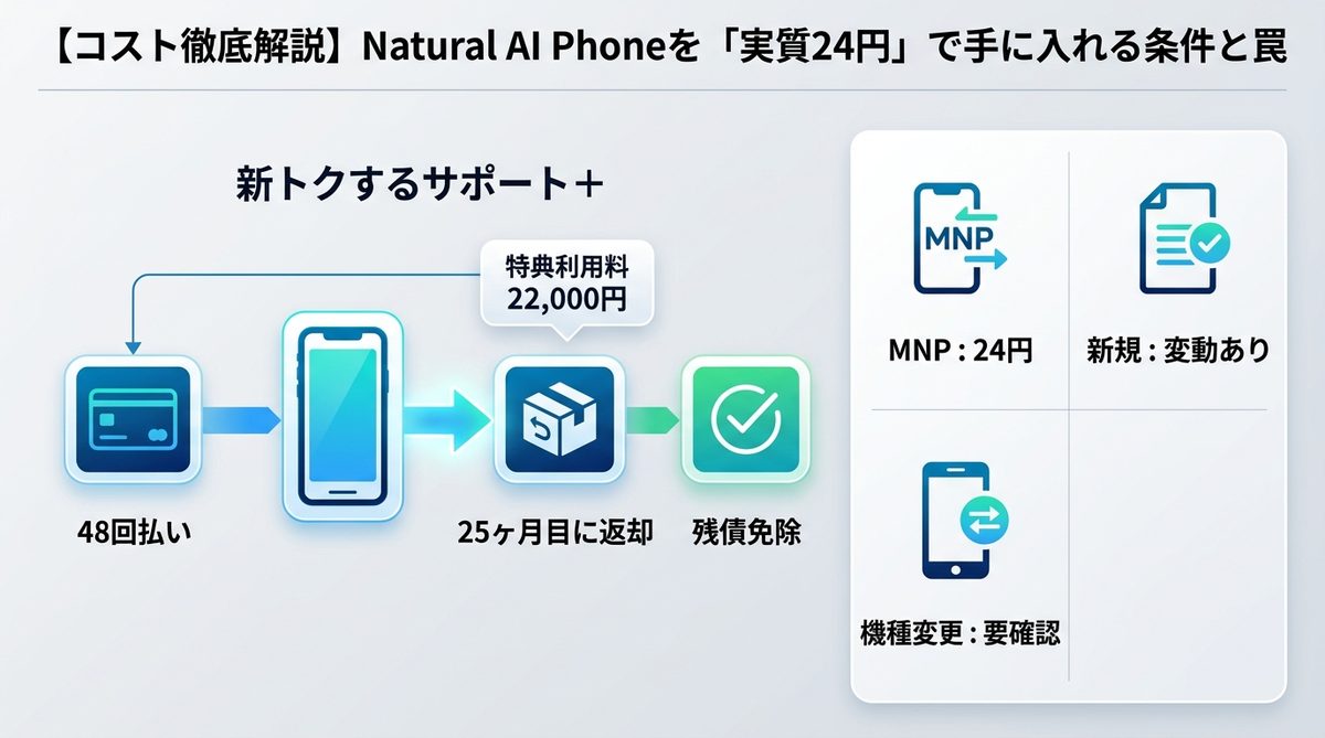 図解：【コスト徹底解説】Natural AI Phoneを「実質24円」で手に入れる条件と罠