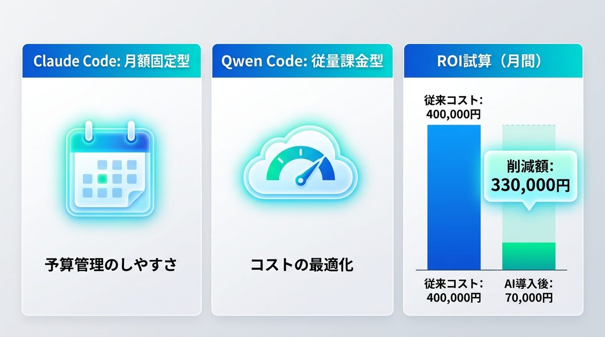 図解：開発コストを最大化するのはどちらか？経済性とROIの比較