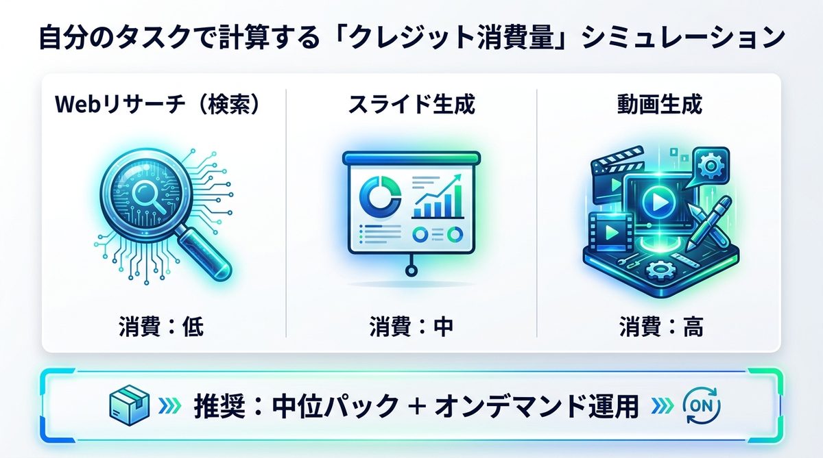 図解：自分のタスクで計算する「クレジット消費量」シミュレーション