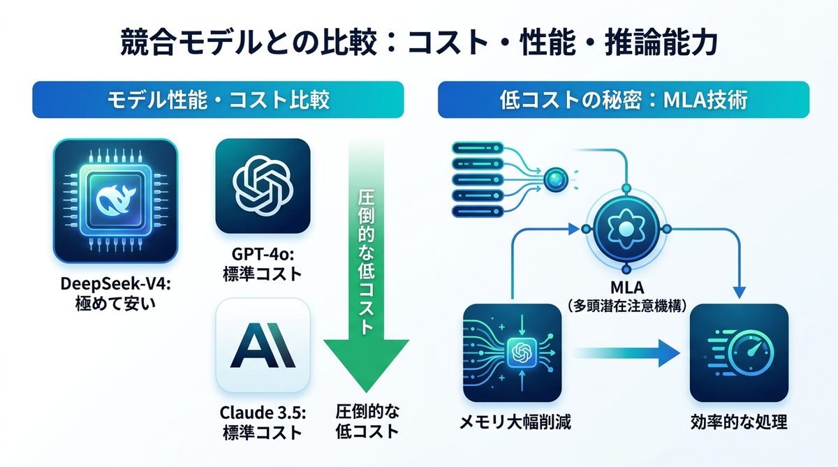 図解：競合モデルとの比較：コスト・性能・推論能力