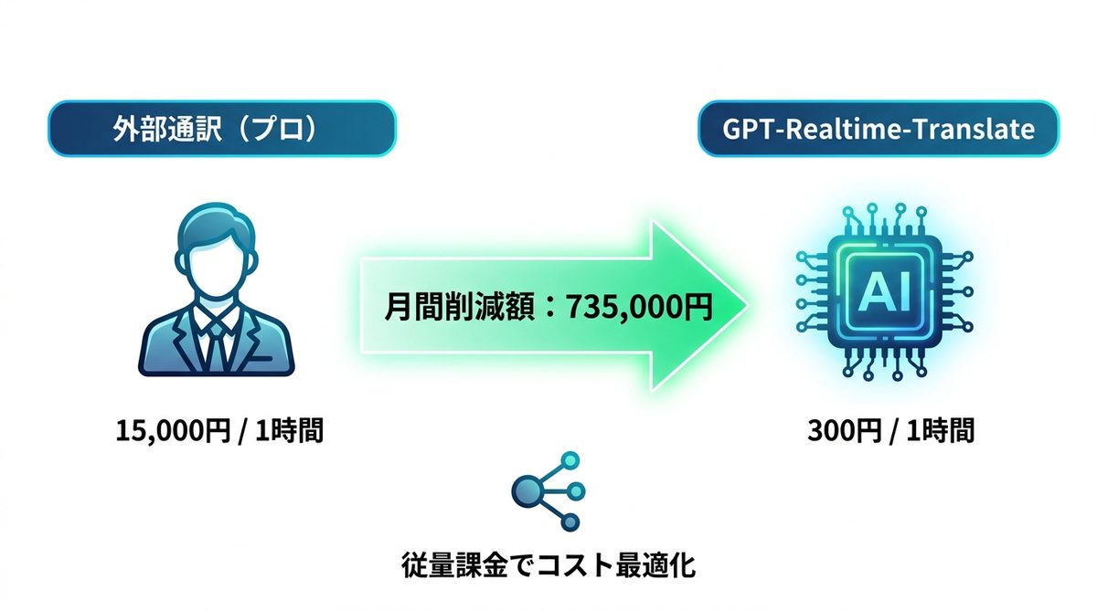 図解：1時間300円の破壊力｜外部通訳と比較したコストシミュレーション