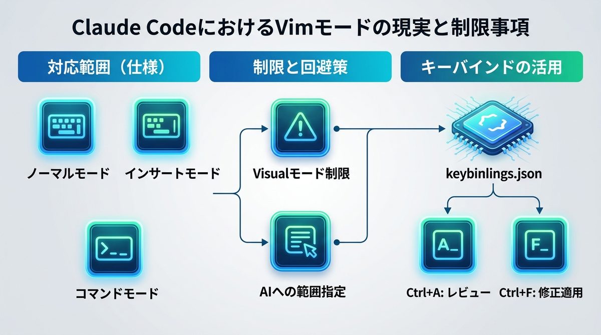 図解：Claude CodeにおけるVimモードの現実と制限事項