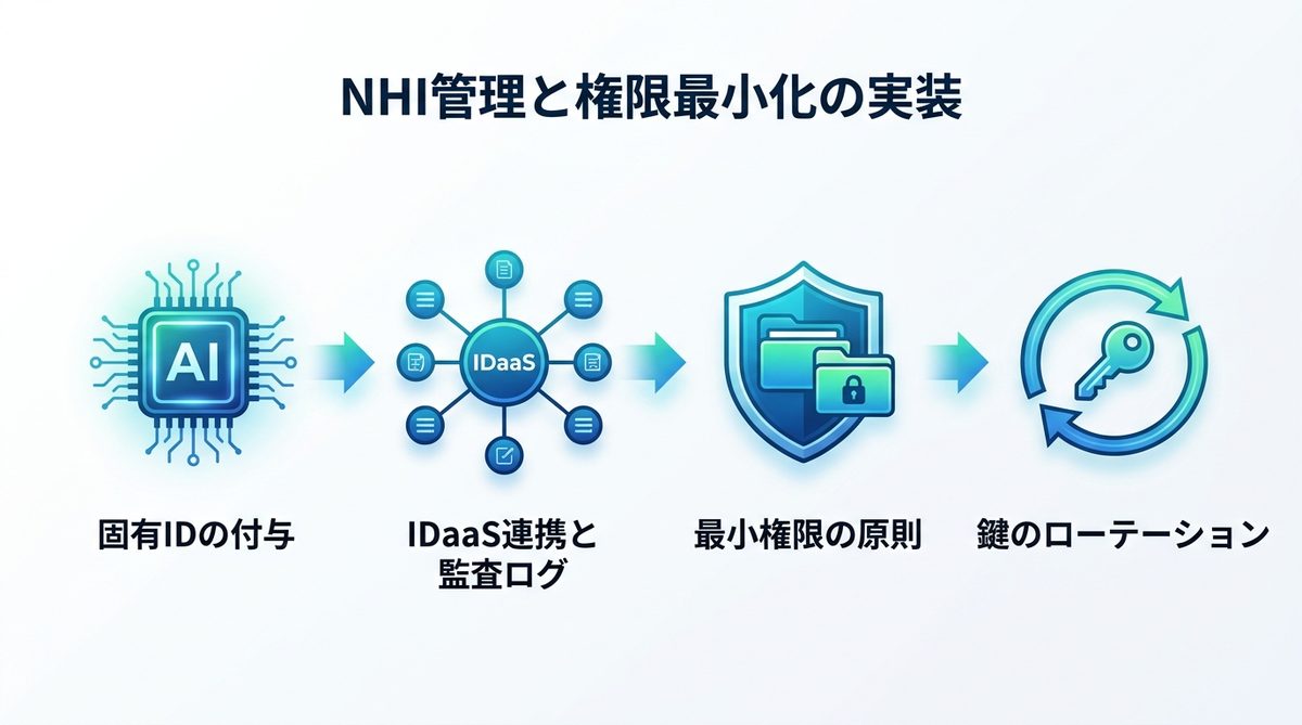 図解：NHI（非人間アイデンティティ）の管理と権限最小化の実装