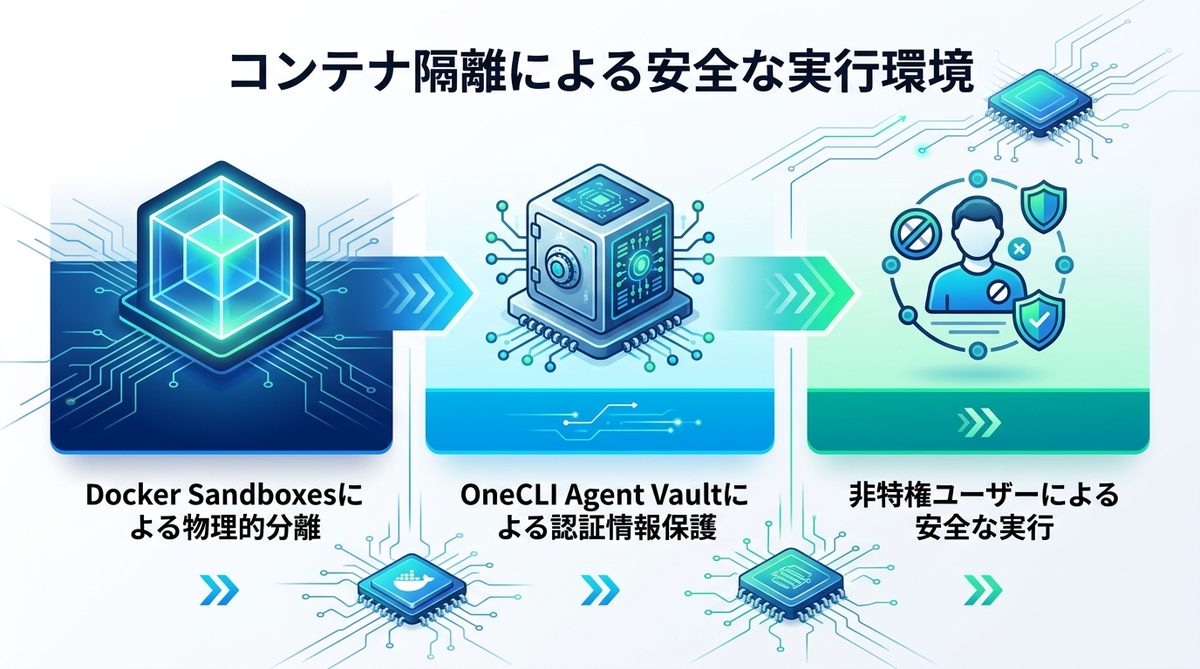図解：OpenClawとの決定的違い｜「コンテナ隔離」による安全な実行環境