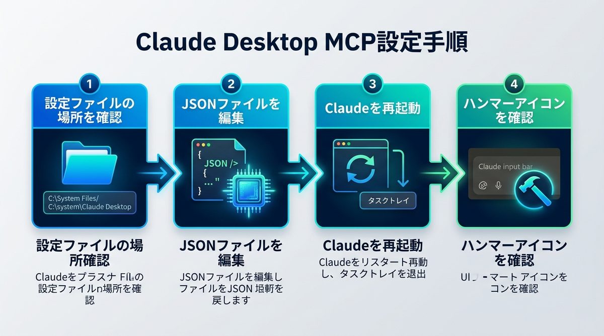 図解：【図解】Claude DesktopのMCP設定手順｜JSONファイルへの記述方法