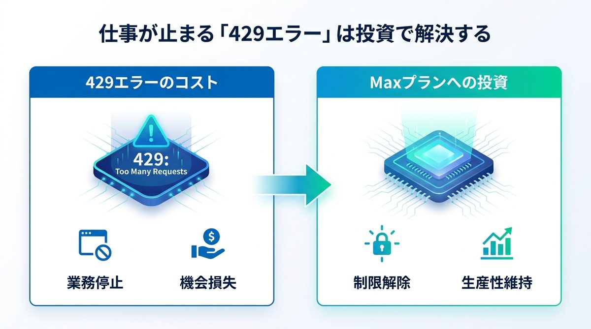 図解：仕事が止まる「429エラー」は投資で解決する