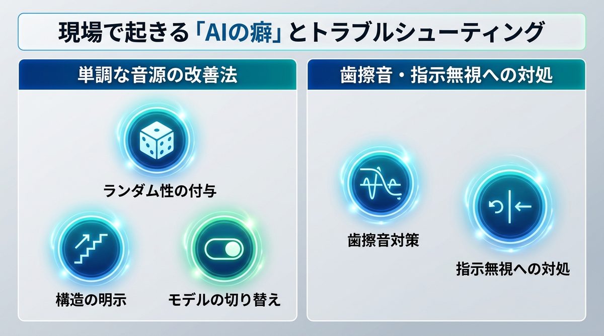 図解:現場で起きる「AIの癖」とトラブルシューティング(回避策)