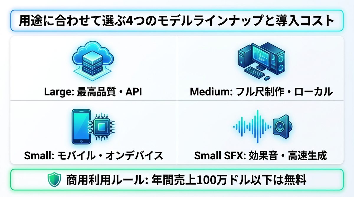 図解：用途に合わせて選ぶ4つのモデルラインナップと導入コスト