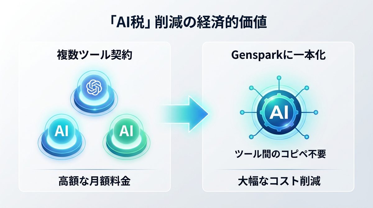 図解：複数ツール契約との比較でわかる「AI税」削減の経済的価値