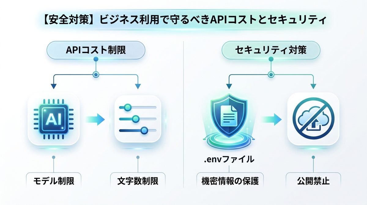 図解：【安全対策】ビジネス利用で守るべきAPIコストとセキュリティ