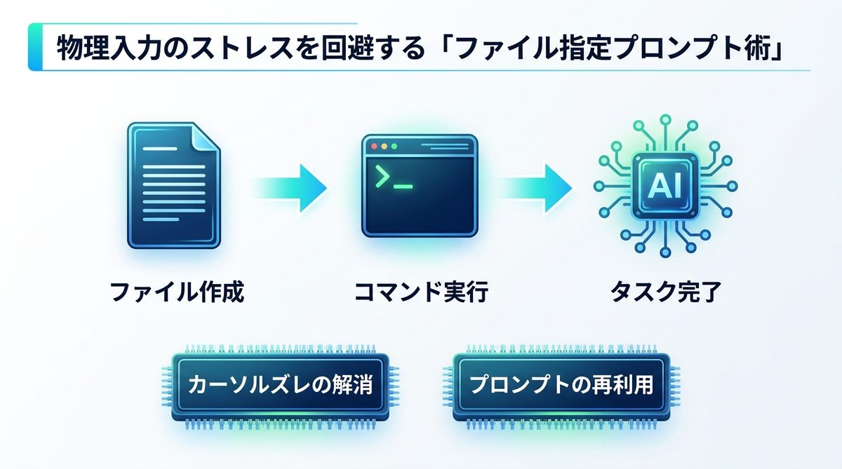図解:物理入力のストレスを回避する「ファイル指定プロンプト術」