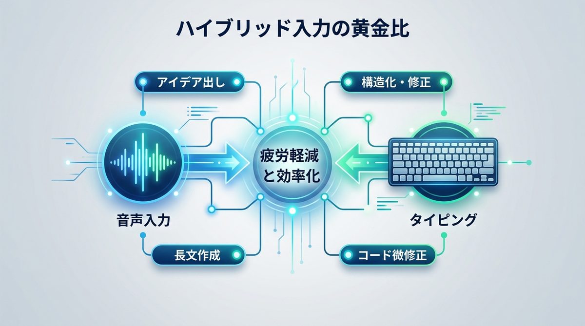 図解：【プロの実践】タイピングと音声を使い分ける「ハイブリッド入力の黄金比」