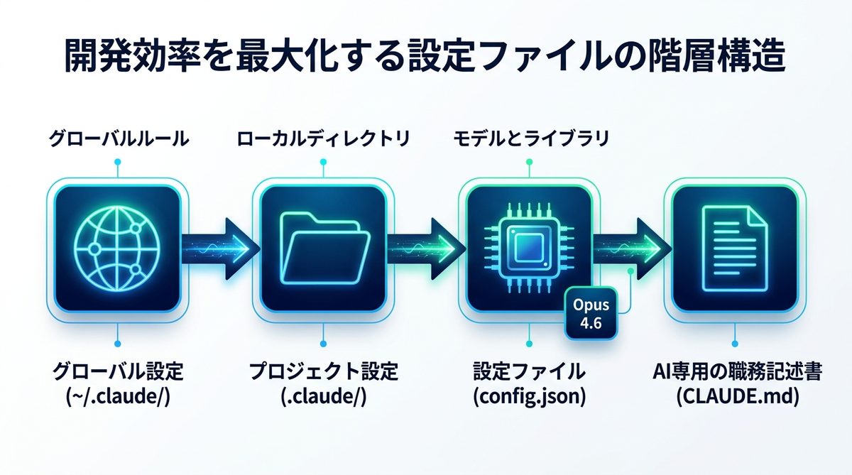 図解：開発効率を最大化する設定ファイルの階層構造