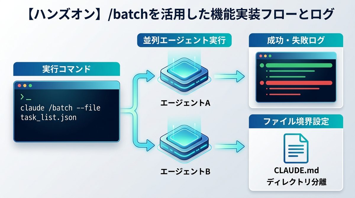 図解：【ハンズオン】/batchを活用した機能実装フローとログ