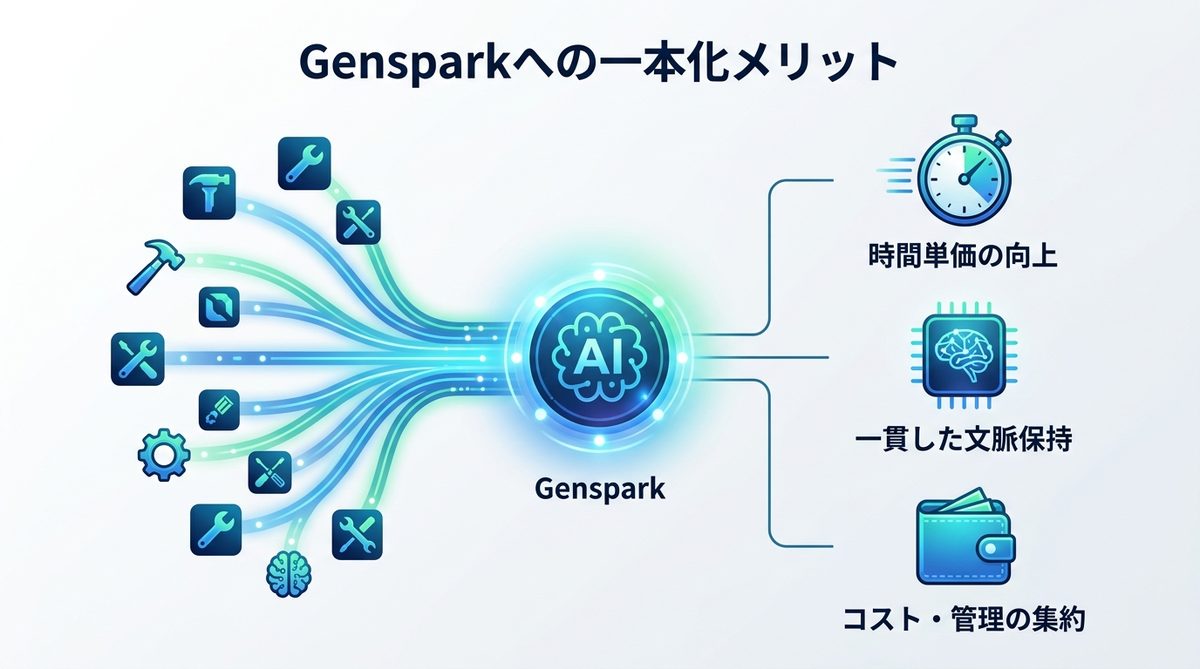図解：ChatGPT Plusや他ツールとの比較｜Gensparkに一本化すべき判断基準