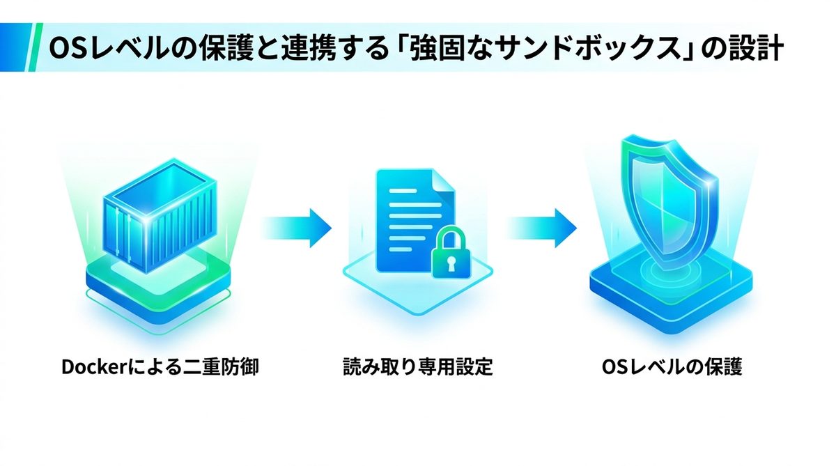 図解：OSレベルの保護と連携する「強固なサンドボックス」の設計