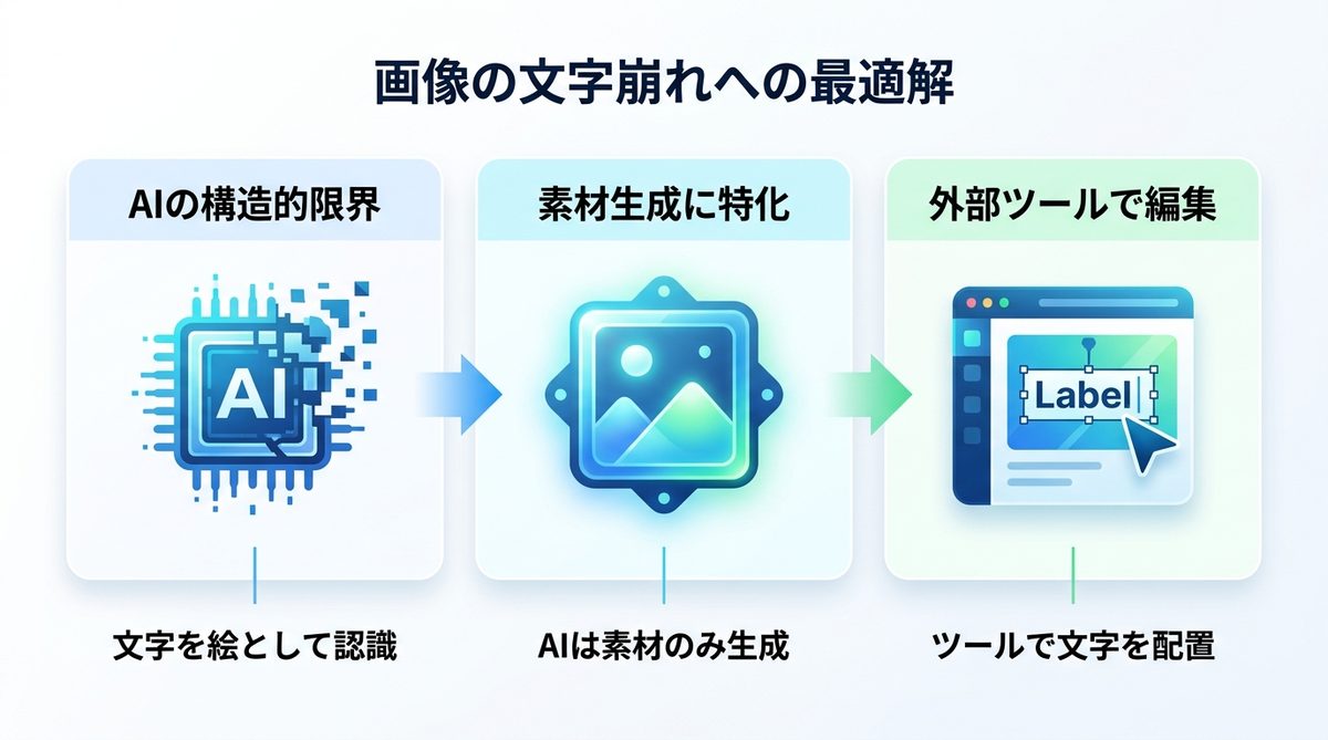 図解：画像（DALL-E 3）の文字崩れに対するビジネス的最適解