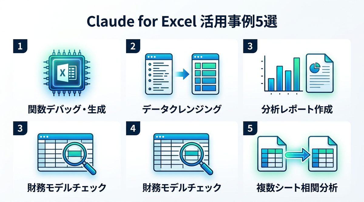図解：【実務直結】Claude for Excelの活用事例5選