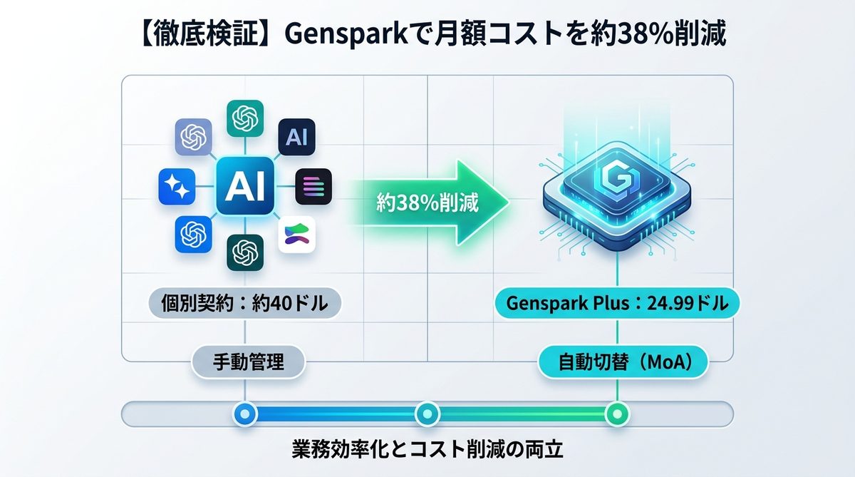 図解:【徹底検証】Gensparkで月額コストを約38%削減する方法