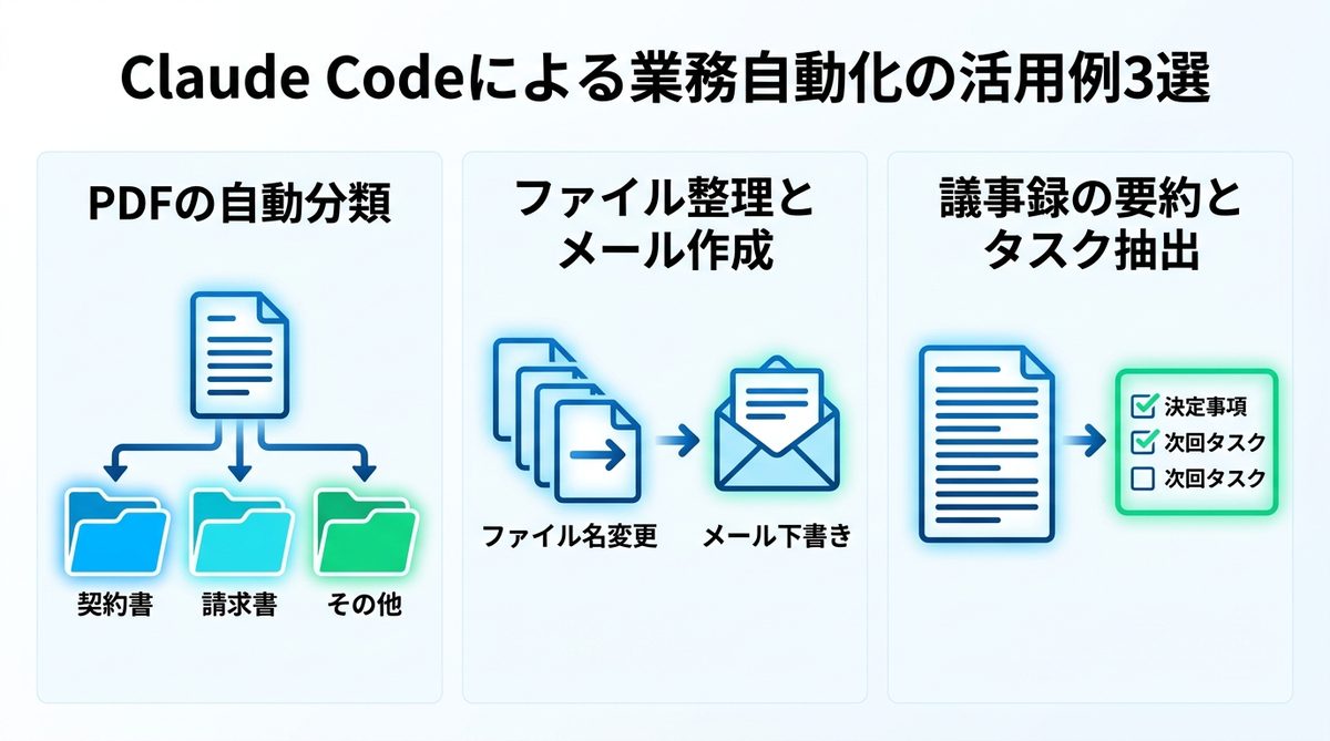 図解：明日から劇的変化！Claude Codeによる業務自動化の活用例3選