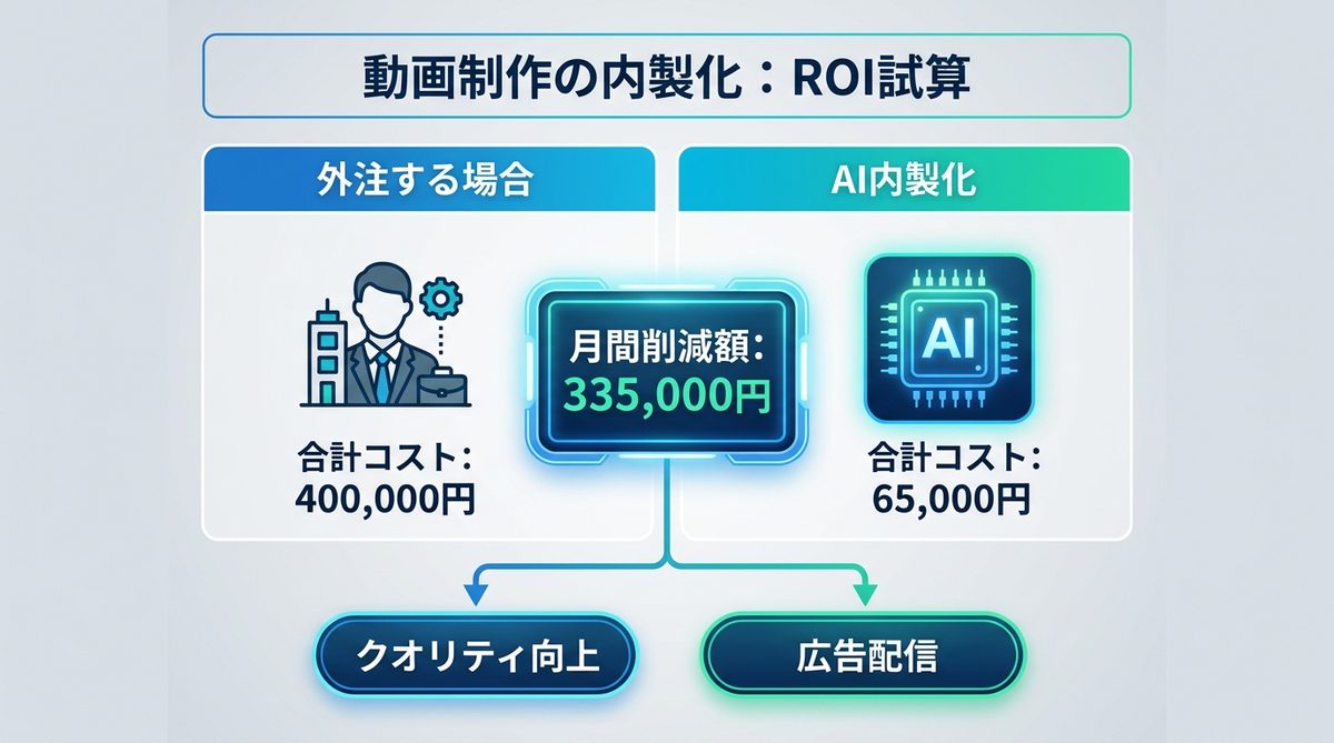 図解：動画制作の内製化に向けたROI試算とコストシミュレーション