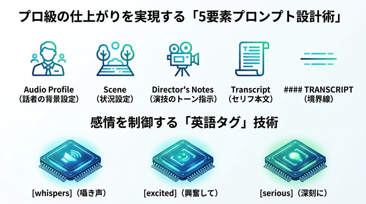 図解：プロ級の仕上がりを実現する「5要素プロンプト設計術」