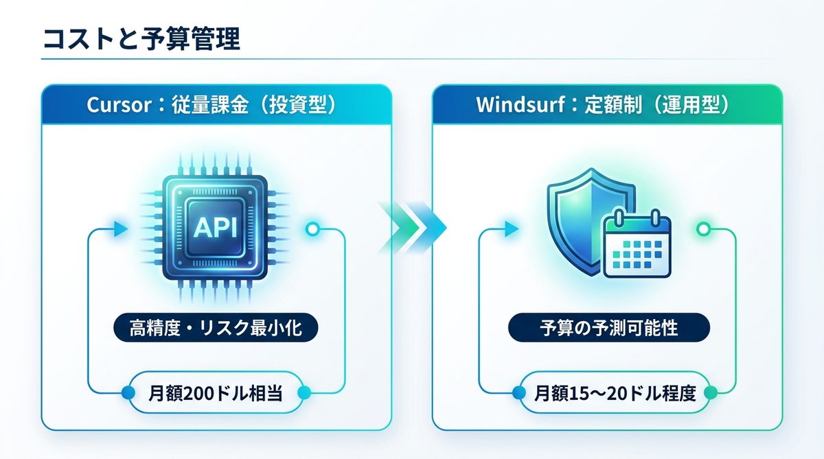 図解：コストと予算管理｜クレジット従量制 vs 定額制の判断基準
