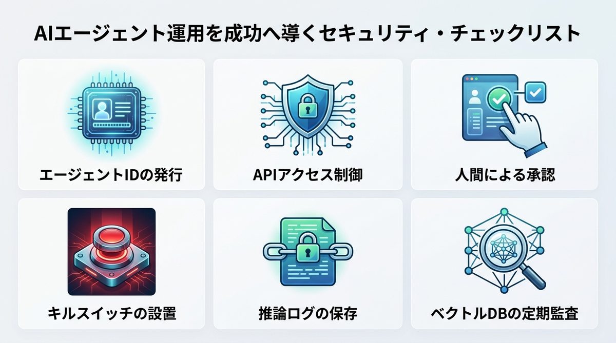 図解：AIエージェント運用を成功へ導くセキュリティ・チェックリスト