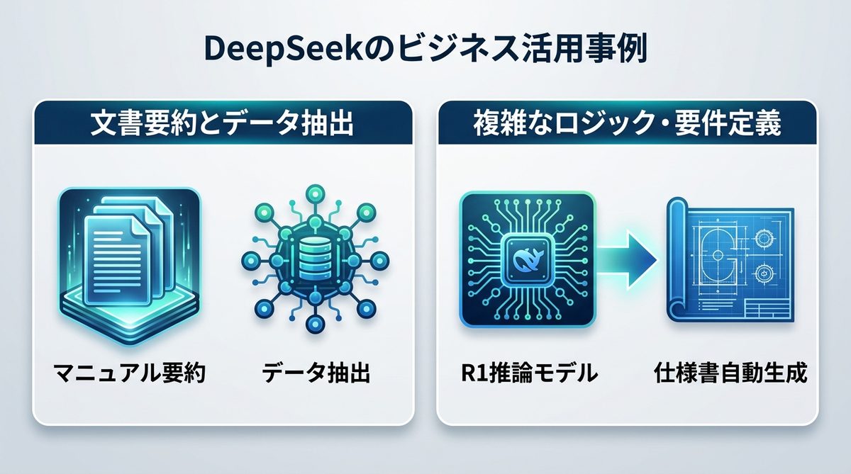 図解：DeepSeekのビジネス活用事例：業務効率化の最前線