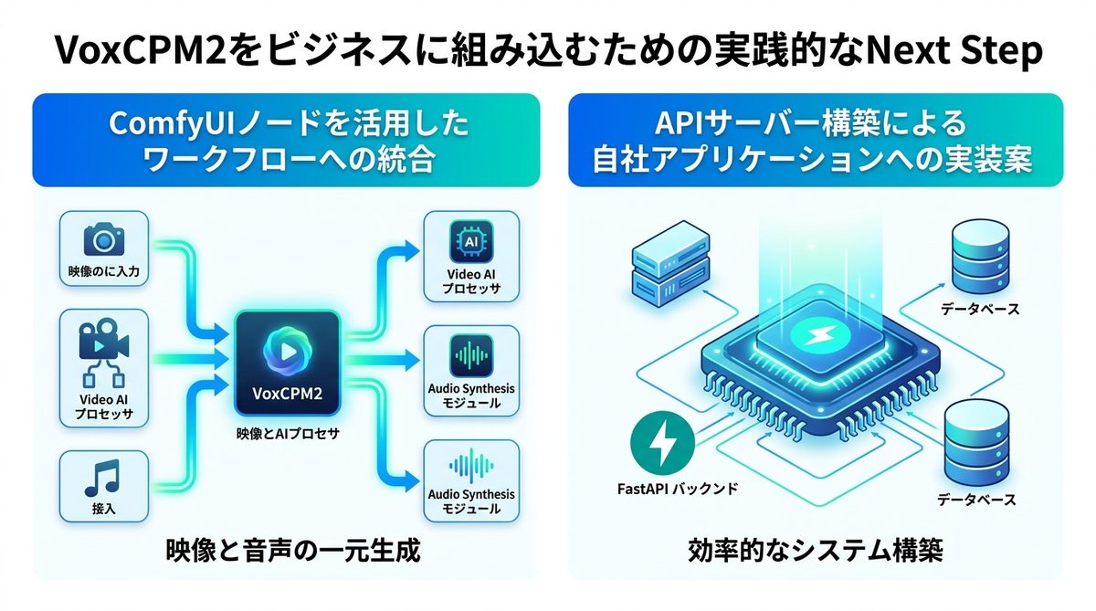 図解：VoxCPM2をビジネスに組み込むための実践的なNext Step