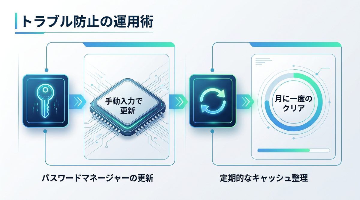 図解：ログイン復旧後に実践すべき「トラブル防止」の運用術