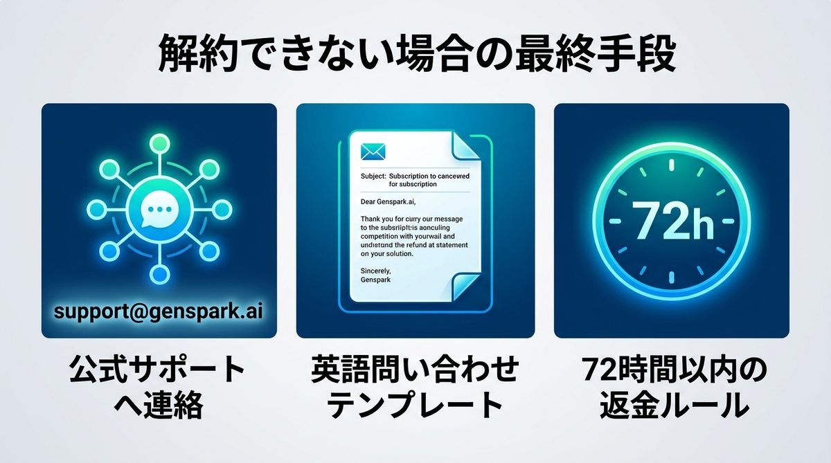 図解：解約できない場合の最終手段！返金ルールとサポートへの連絡