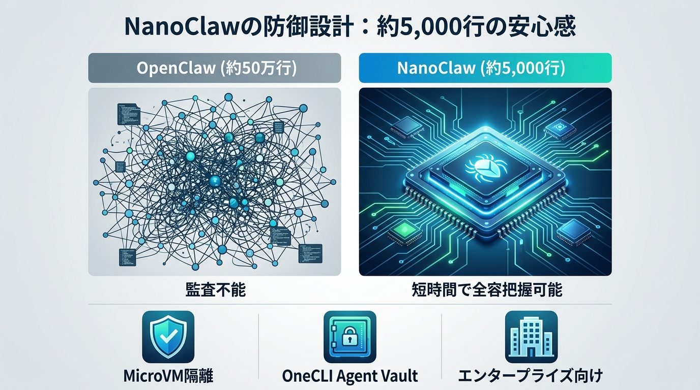 図解：NanoClawの防御的設計：約5,000行の「読み解ける」安心感