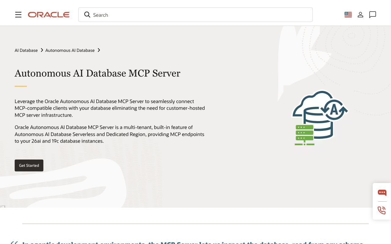 Oracle Autonomous AI Databaseの公式サイトトップページ