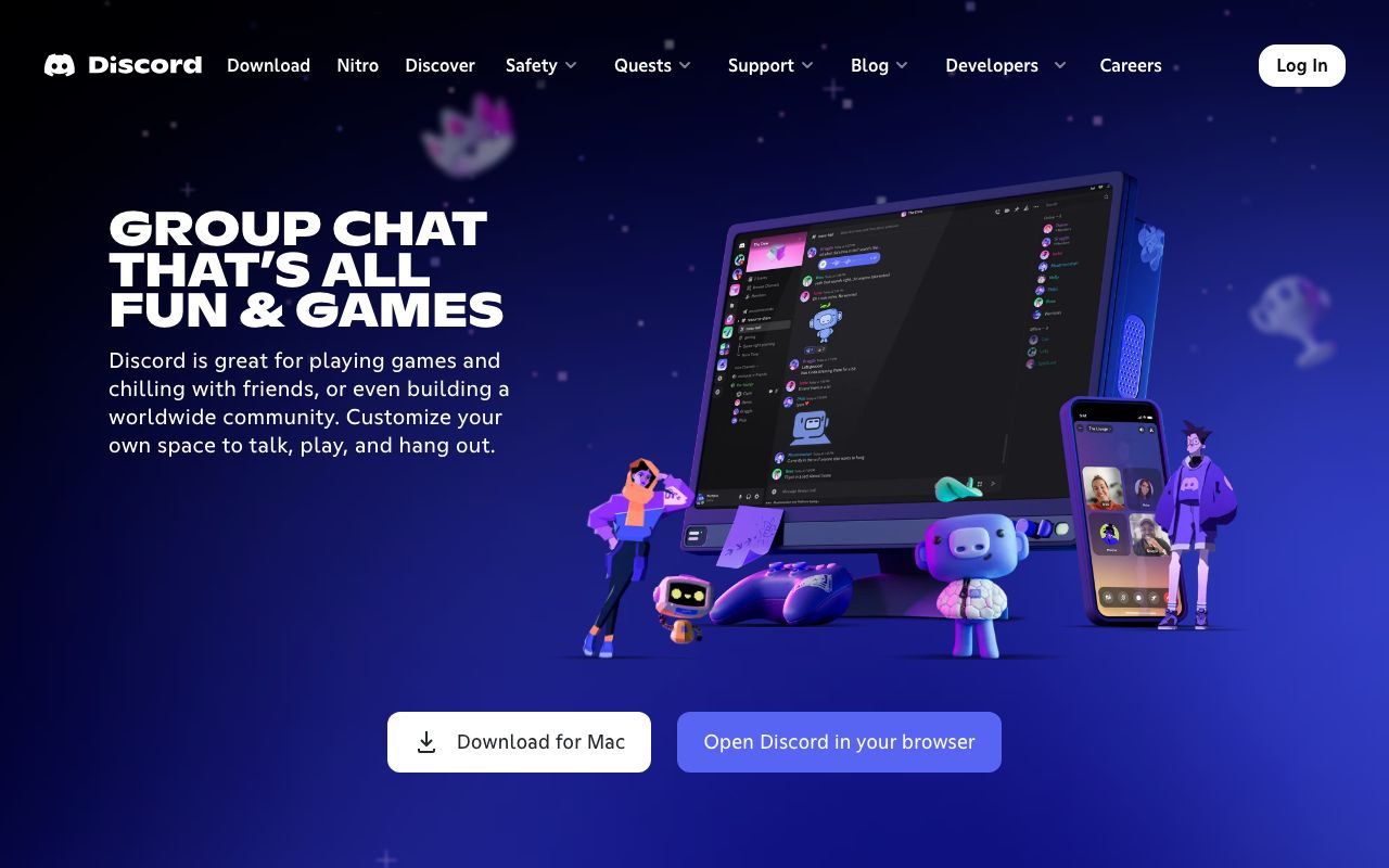 Discordの公式サイトトップページ