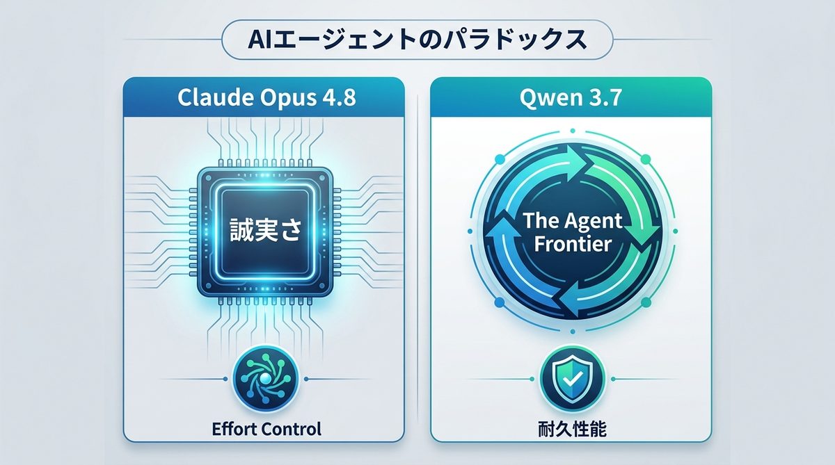 図解：AIエージェントのパラドックス：Claude Opus 4.8とQwen 3.7の立ち位置