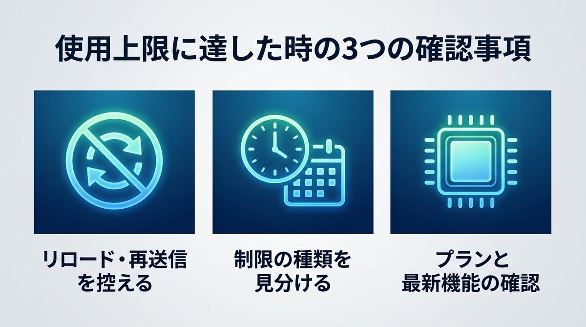図解：Codexで「使用上限に達しました」と表示されたらまず確認する3つのこと