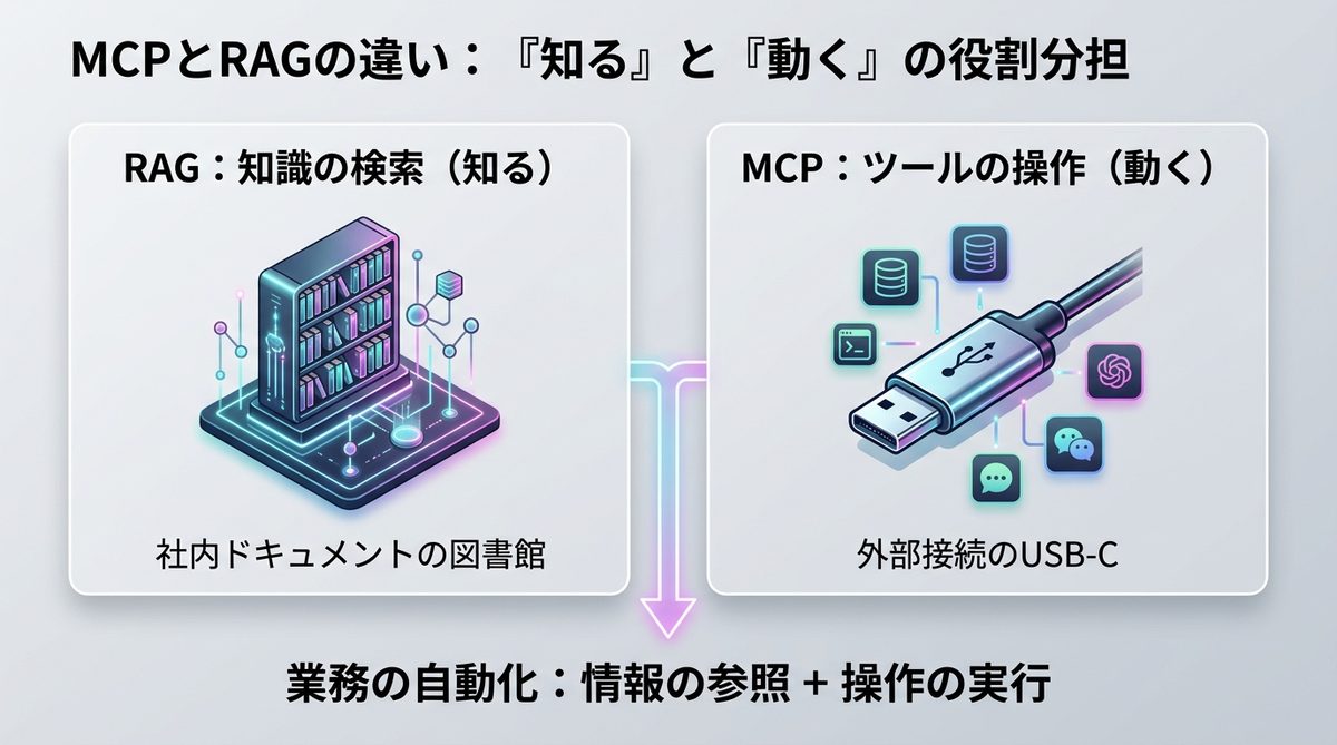 図解：MCPとRAGの違い｜「図書館」と「USB-C」で理解する役割分担