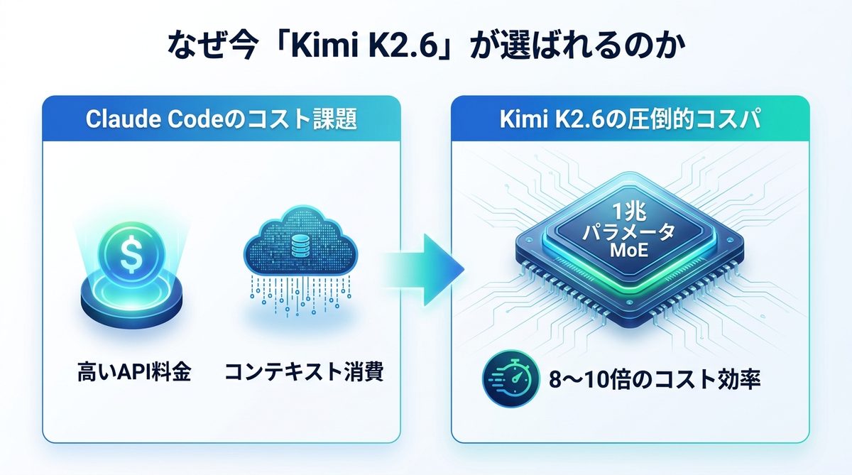 図解:なぜ今「Kimi K2.6」がClaudeの代替候補として浮上したのか