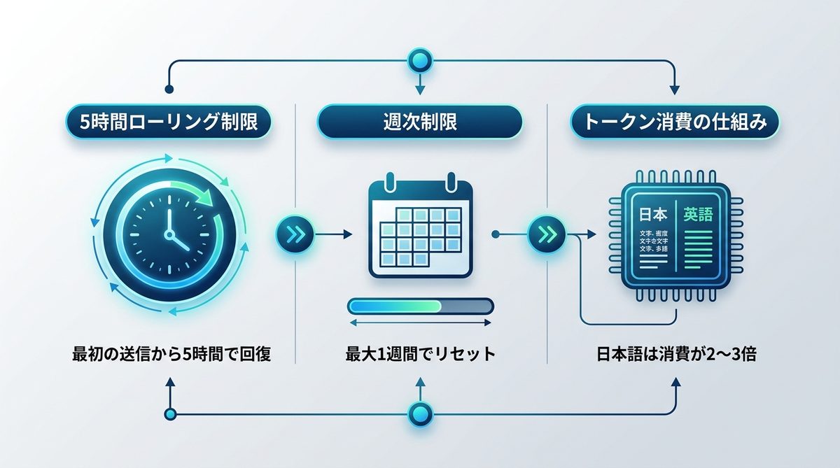 図解：制限の仕組み：5時間と週次の2層