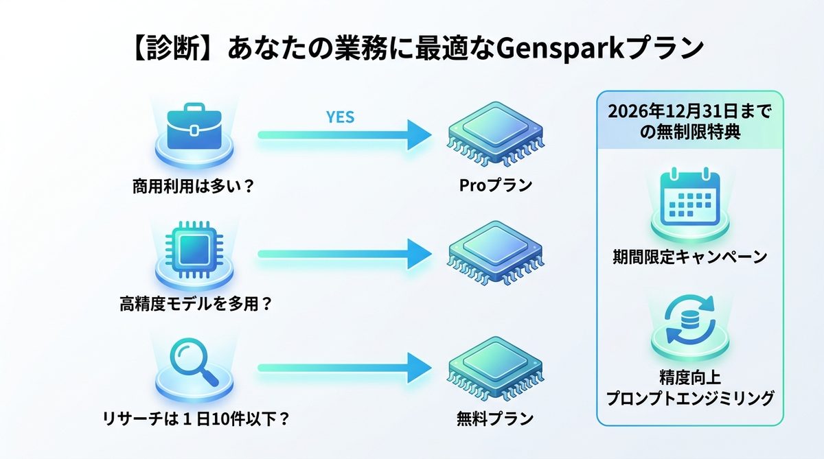 図解：【診断】あなたの業務に最適なGensparkプラン