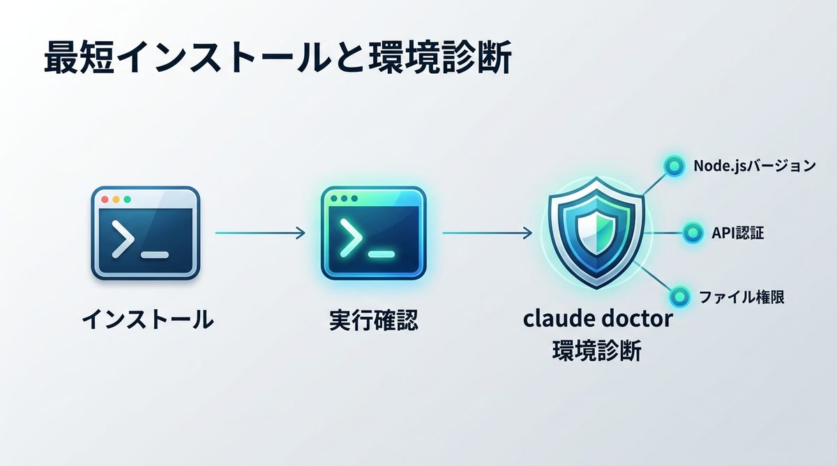 図解:最短インストールと環境診断(claude doctor)