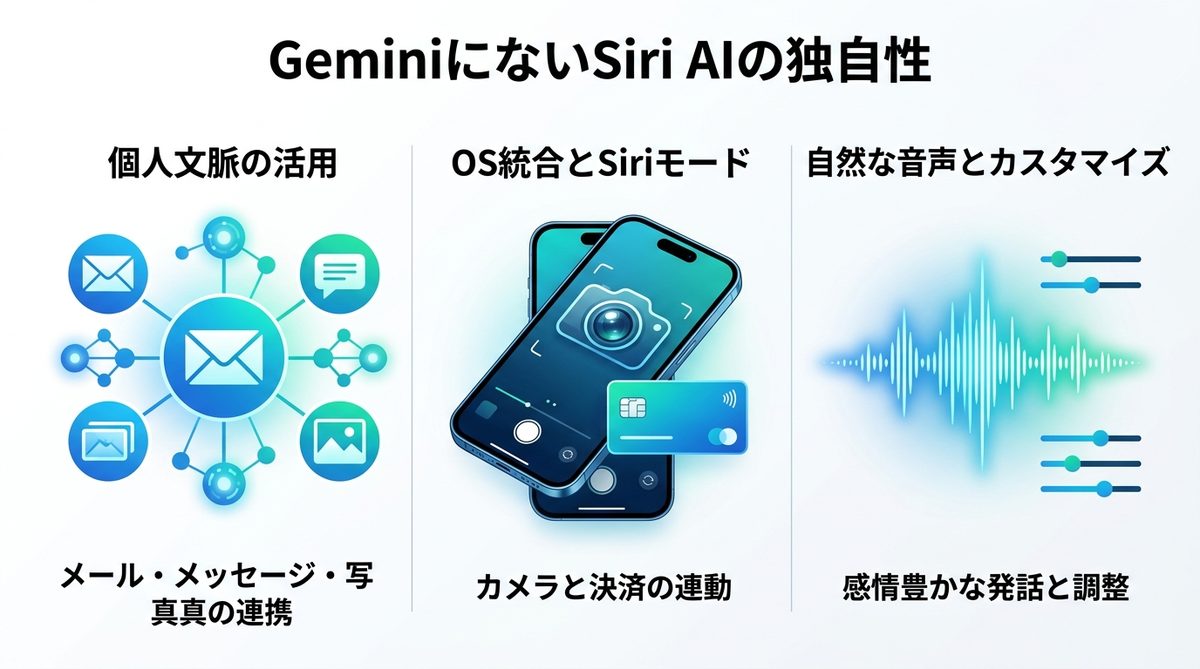図解：GeminiにないSiri AIの独自性